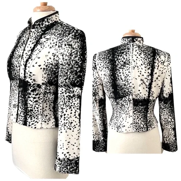 Alberto Makali Womens Animal Print MotoJacket Nehru Collar with leather trim - Picture 3 of 14